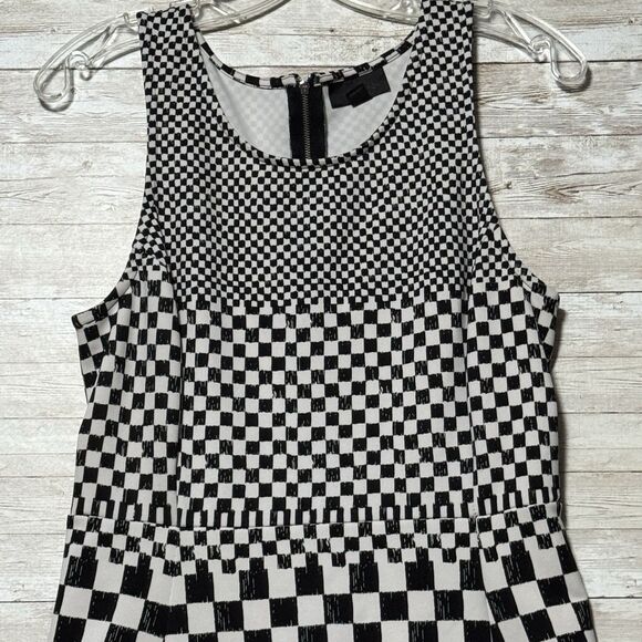 Worthington Black White Checkered A-Line Dress Size 8 Knee Length 60s 70s Brit - Picture 3 of 12